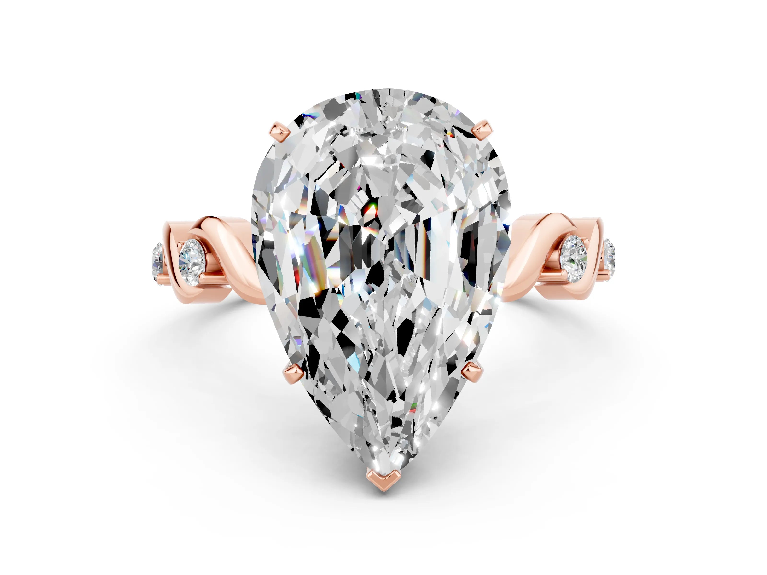 Rose gold Pear Cut Moissanite Solitaire Twisted Band with Round  Accents and Prong Setting_24