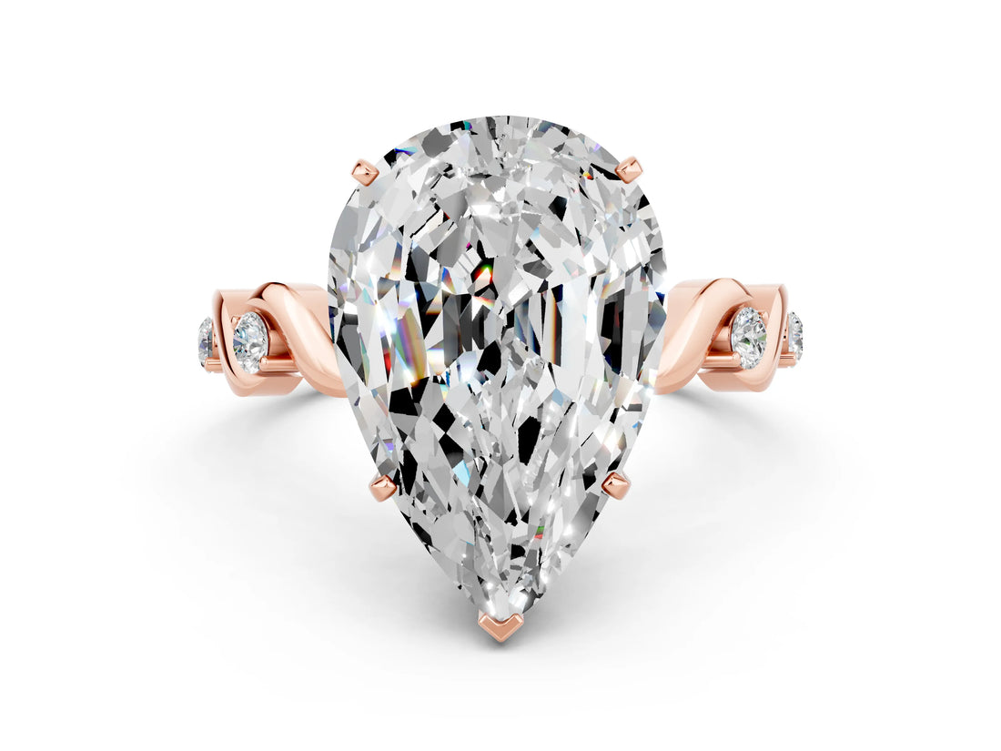 Rose gold Pear Cut Moissanite Solitaire Twisted Band with Round  Accents and Prong Setting_24
