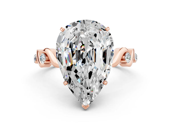 Rose gold Pear Cut Moissanite Solitaire Twisted Band with Round  Accents and Prong Setting