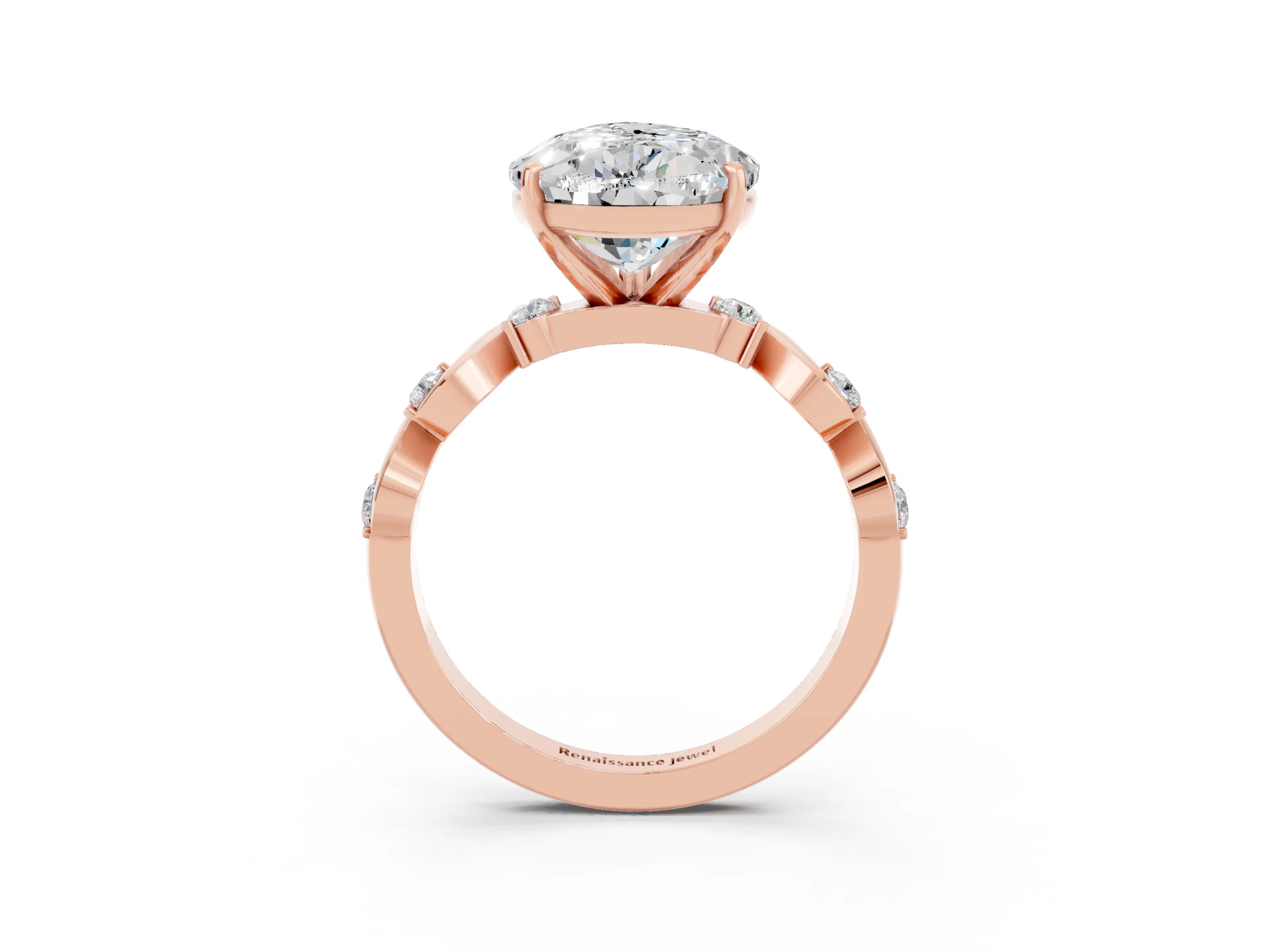 Rose gold Pear Cut Moissanite Solitaire Twisted Band with Round  Accents and Prong Setting_27