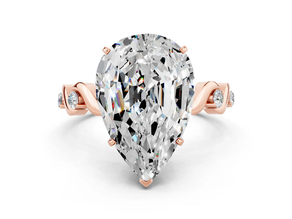 Rose gold Pear Cut Moissanite Solitaire Twisted Band with Round  Accents and Prong Setting