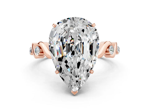 Rose gold Pear Cut Moissanite Solitaire Twisted Band with Round  Accents and Prong Setting_36