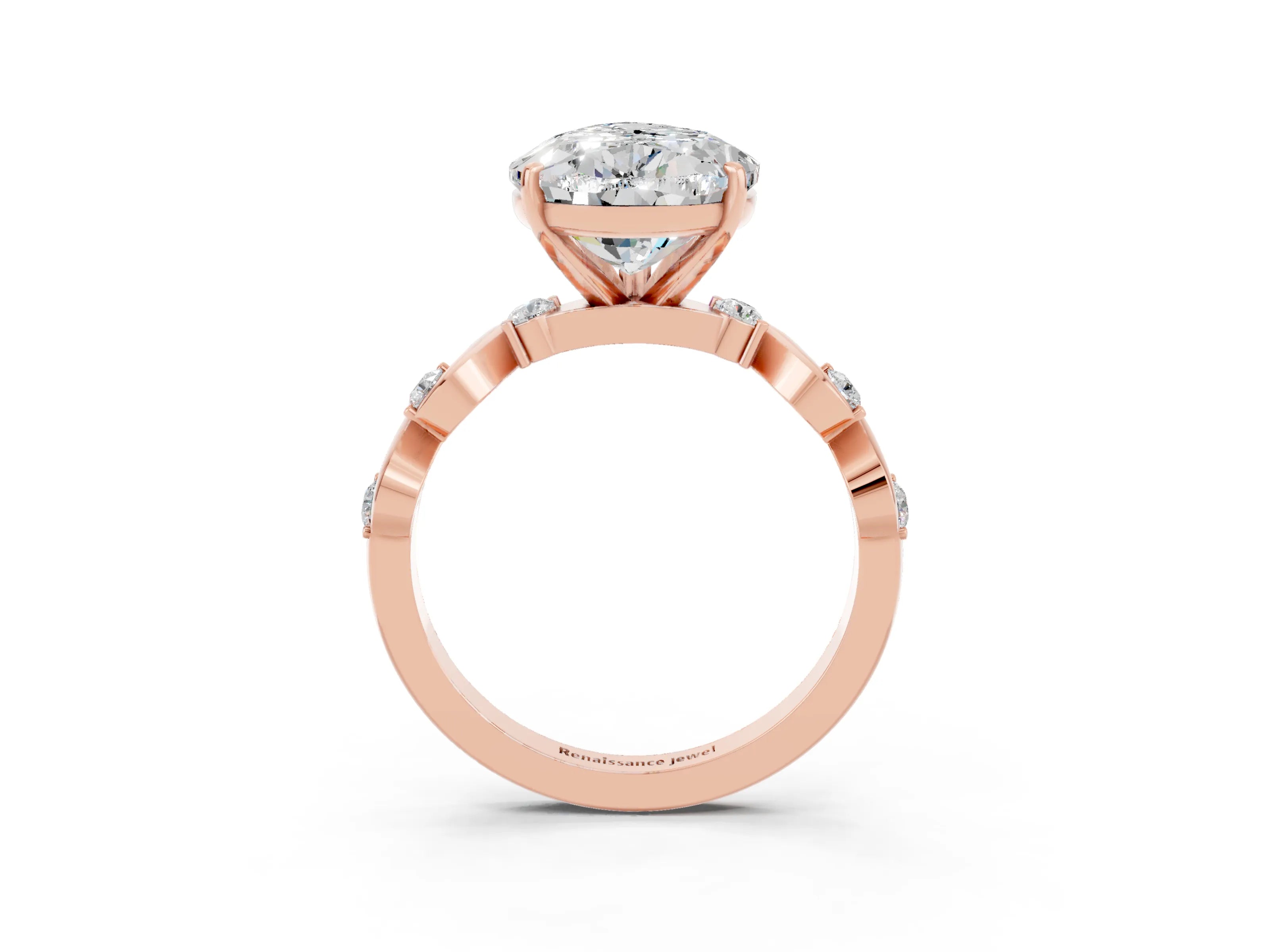 Rose gold Pear Cut Moissanite Solitaire Twisted Band with Round  Accents and Prong Setting_39