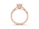 Rose gold Pear Cut Moissanite Solitaire with Side Baguettes and Channel Set Band_3