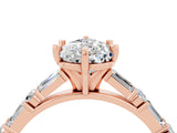 Rose gold Pear Cut Moissanite Solitaire with Side Baguettes and Channel Set Band_4