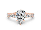 Rose gold Pear Cut Moissanite Solitaire with Side Stones, Pave Band, Four-Prong Setting_24