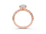 Rose gold Pear Cut Moissanite Solitaire with Side Stones, Pave Band, Four-Prong Setting_27