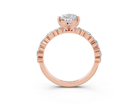 Rose gold Pear Cut Moissanite Solitaire with Side Stones, Pave Band, Four-Prong Setting_27