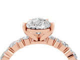 Rose gold Pear Cut Moissanite Solitaire with Side Stones, Pave Band, Four-Prong Setting_28