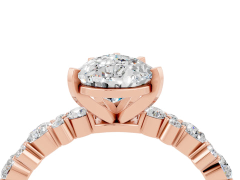 Rose gold Pear Cut Moissanite Solitaire with Side Stones, Pave Band, Four-Prong Setting_28