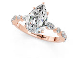 Rose gold Pear Cut Moissanite Solitaire with Side Stones on a Pavé Band and Four-Prong Setting_1