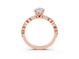 Rose gold Pear Cut Moissanite Solitaire with Side Stones on a Pavé Band and Four-Prong Setting_3