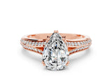 Rose gold Pear Cut Moissanite Split Shank Engagement Ring with Pavé Band