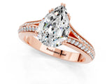 Rose gold Pear Cut Moissanite Split Shank Engagement Ring with Pavé Band_1