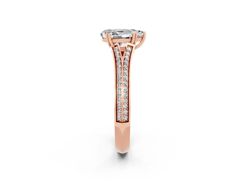Rose gold Pear Cut Moissanite Split Shank Engagement Ring with Pavé Band_2