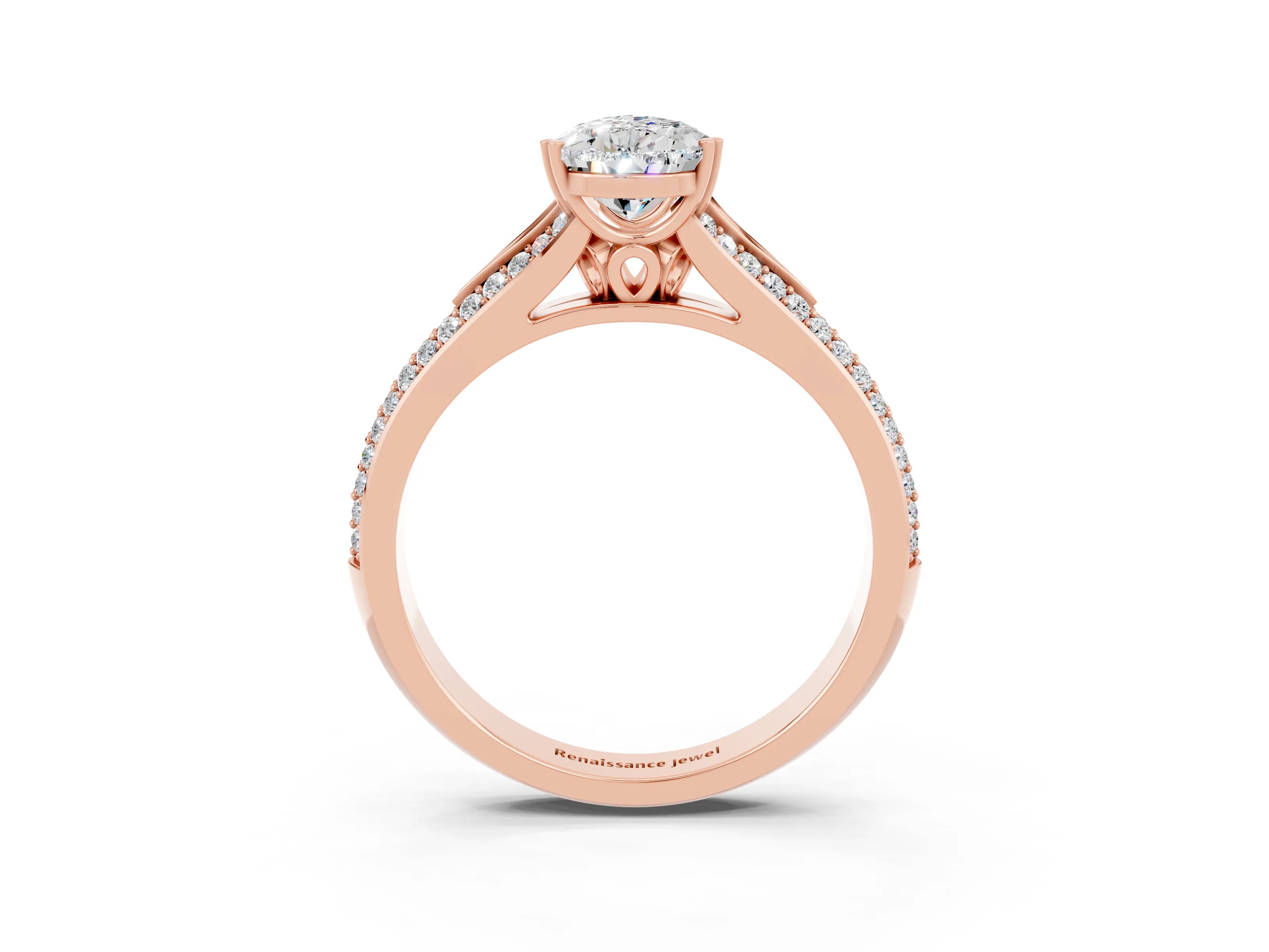 Rose gold Pear Cut Moissanite Split Shank Engagement Ring with Pavé Band_3