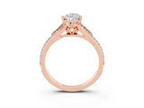 Rose gold Pear Cut Moissanite Split Shank Engagement Ring with Pavé Band_3