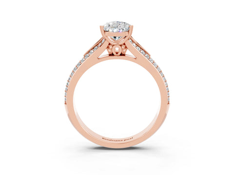 Rose gold Pear Cut Moissanite Split Shank Engagement Ring with Pavé Band_3