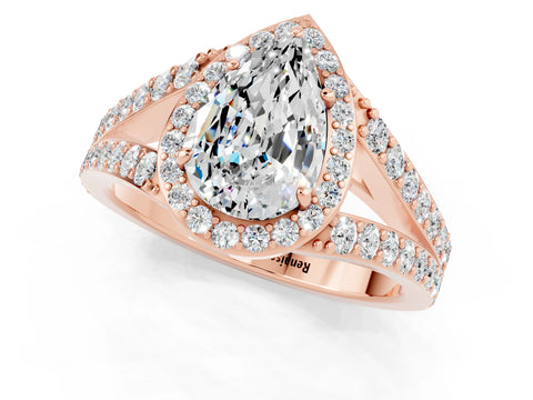 Rose gold Pear Cut Moissanite Split Shank Halo Ring with Four-Prong Setting_13