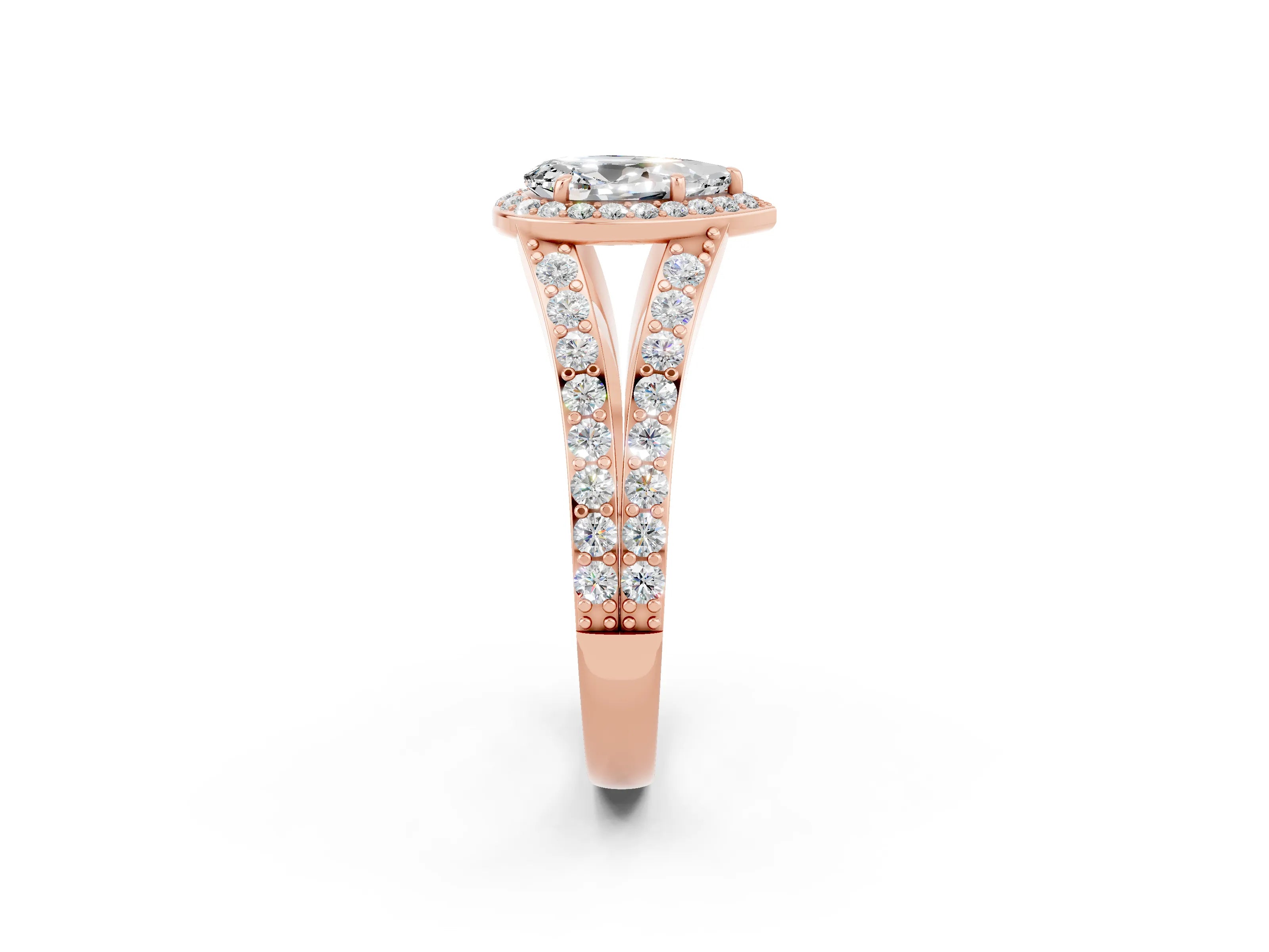 Rose gold Pear Cut Moissanite Split Shank Halo Ring with Four-Prong Setting_14