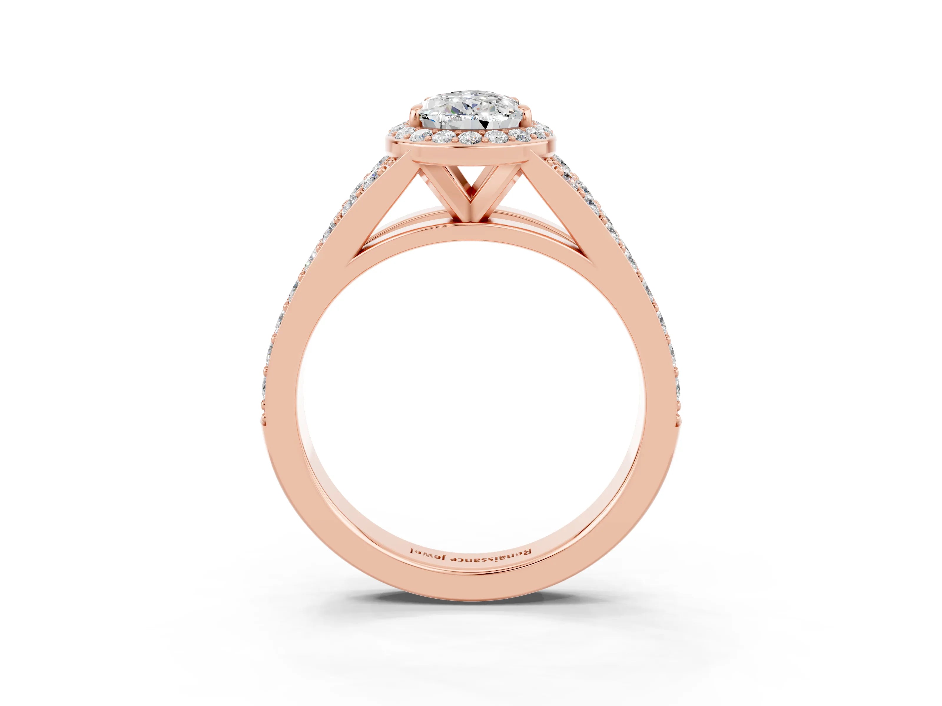 Rose gold Pear Cut Moissanite Split Shank Halo Ring with Four-Prong Setting_15