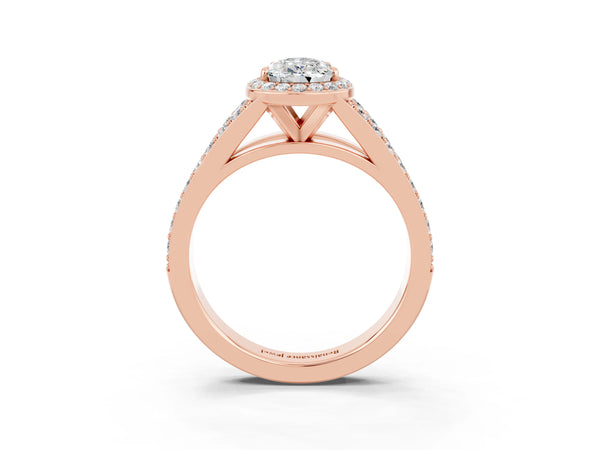 Rose gold Pear Cut Moissanite Split Shank Halo Ring with Four-Prong Setting