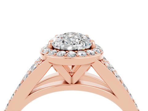 Rose gold Pear Cut Moissanite Split Shank Halo Ring with Four-Prong Setting_16