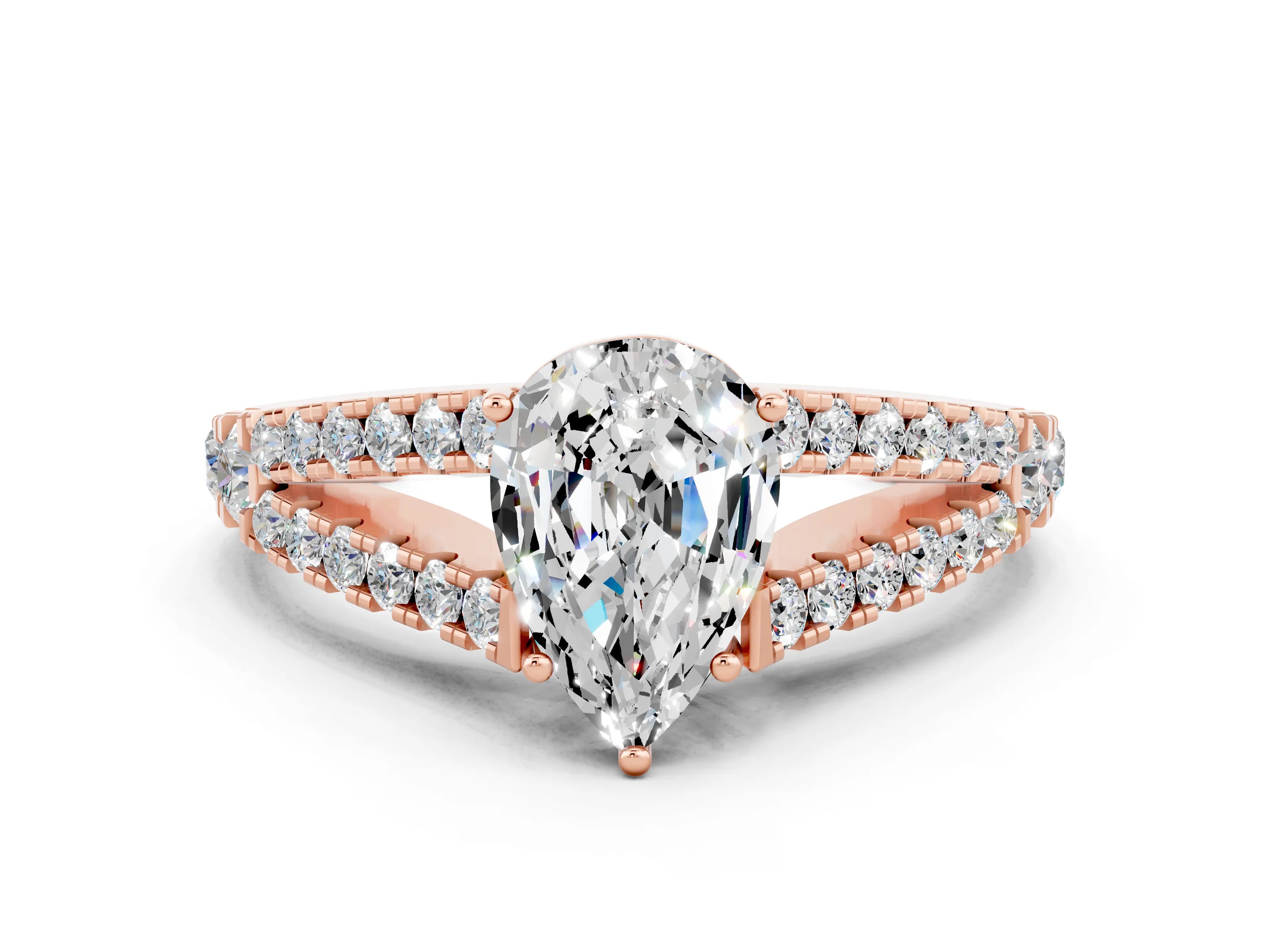 Rose gold Pear Cut Moissanite Split Shank Pavé Engagement Ring with Four-Prong Setting_12
