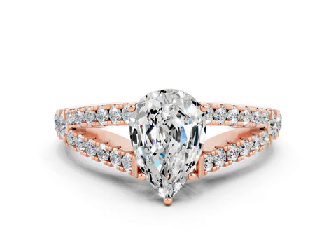 Rose gold Pear Cut Moissanite Split Shank Pavé Engagement Ring with Four-Prong Setting_12