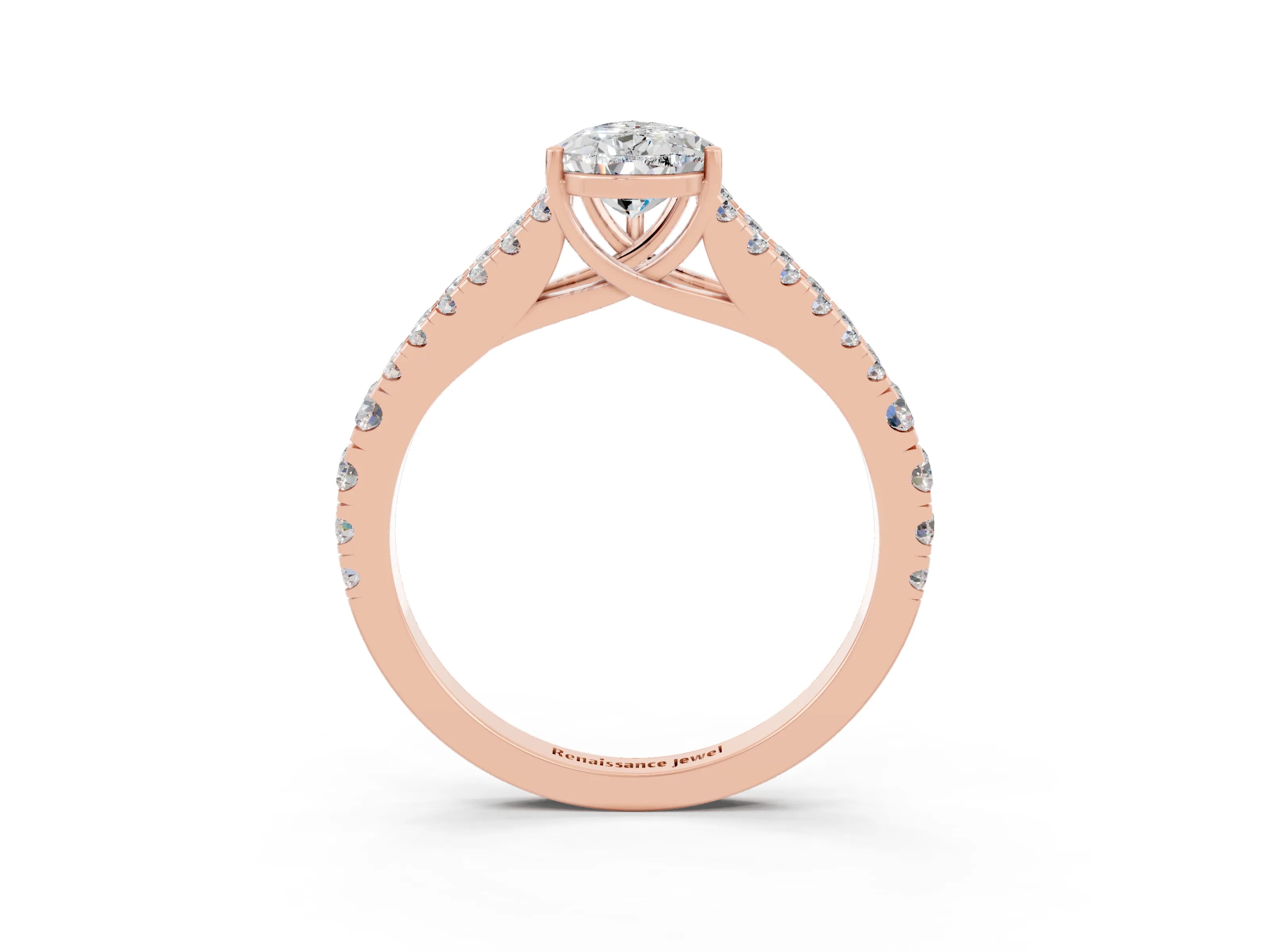 Rose gold Pear Cut Moissanite Split Shank Pavé Engagement Ring with Four-Prong Setting_15