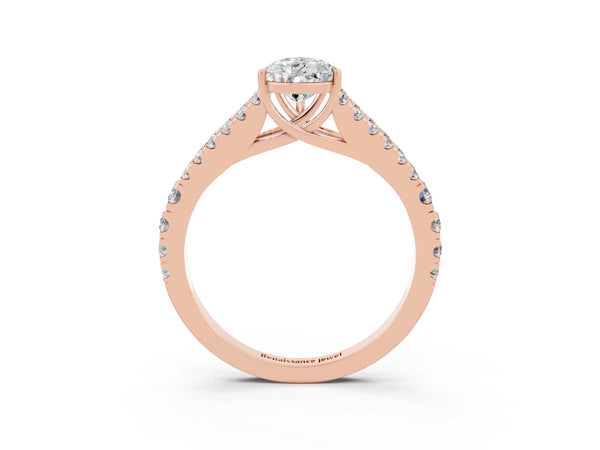 Rose gold Pear Cut Moissanite Split Shank Pavé Engagement Ring with Four-Prong Setting