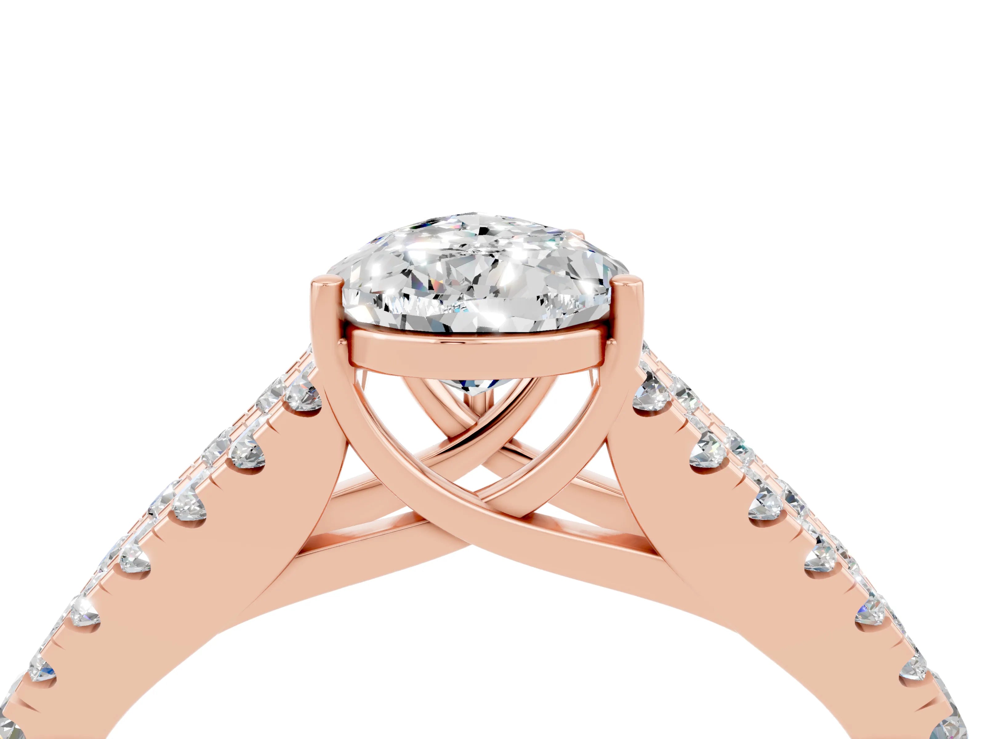 Rose gold Pear Cut Moissanite Split Shank Pavé Engagement Ring with Four-Prong Setting_16