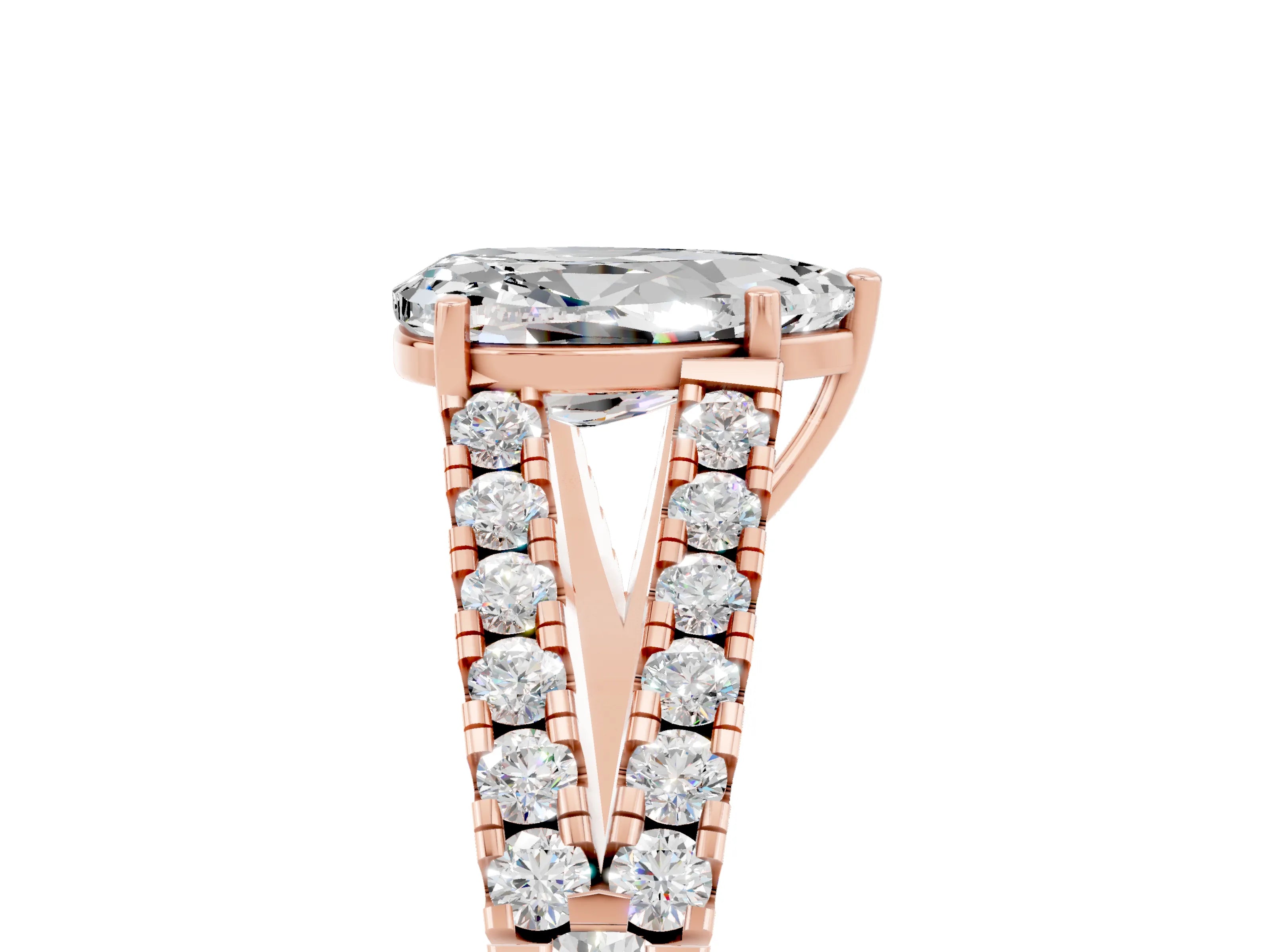 Rose gold Pear Cut Moissanite Split Shank Pavé Engagement Ring with Four-Prong Setting_17