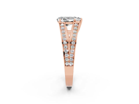 Rose gold Pear Cut Moissanite Split Shank Ring with Pavé Band and Four-Prong Setting_2