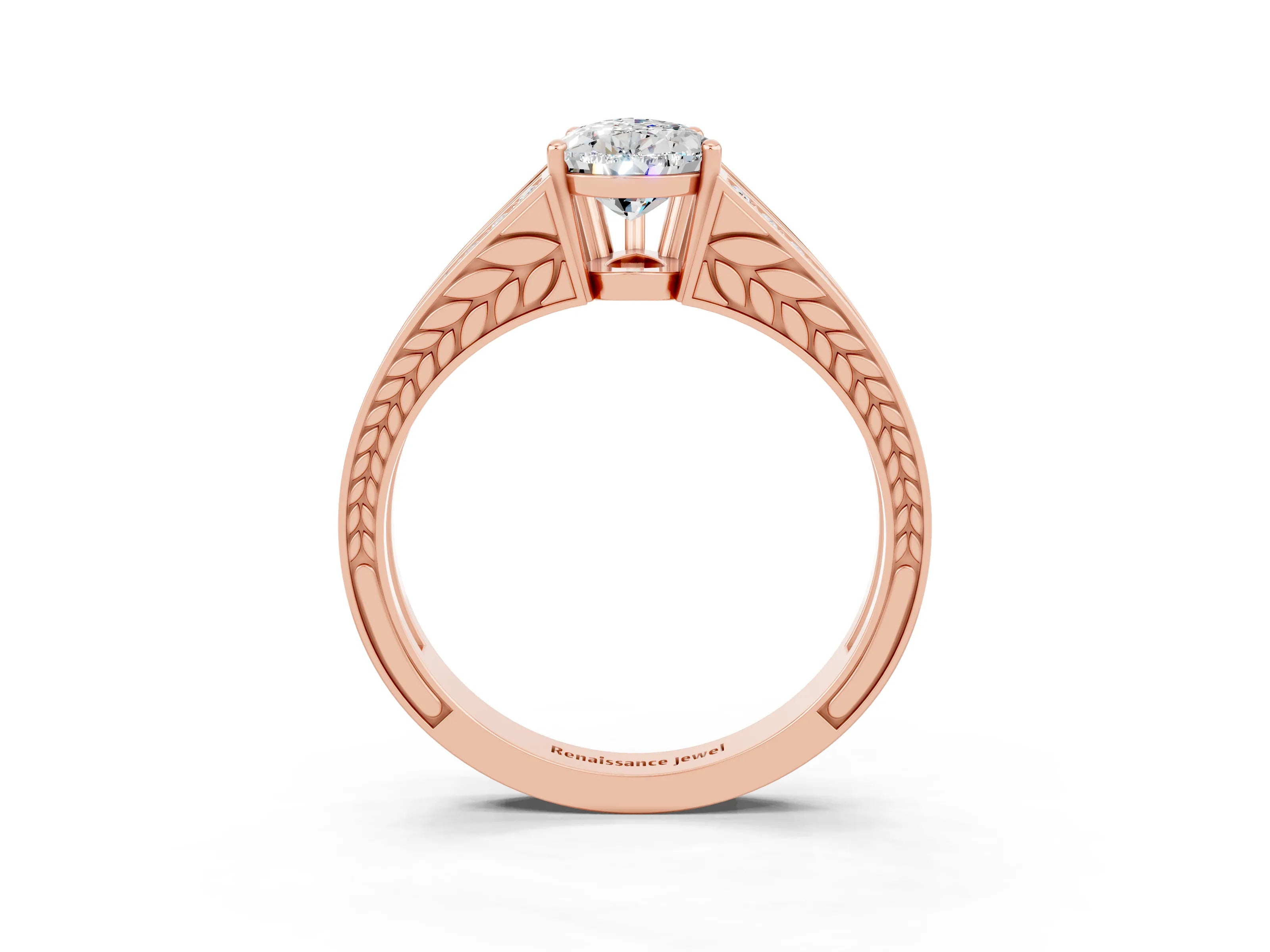 Rose gold Pear Cut Moissanite Split Shank Ring with Pavé Band and Four-Prong Setting_3