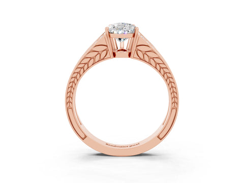 Rose gold Pear Cut Moissanite Split Shank Ring with Pavé Band and Four-Prong Setting_3