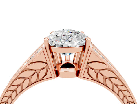 Rose gold Pear Cut Moissanite Split Shank Ring with Pavé Band and Four-Prong Setting_4