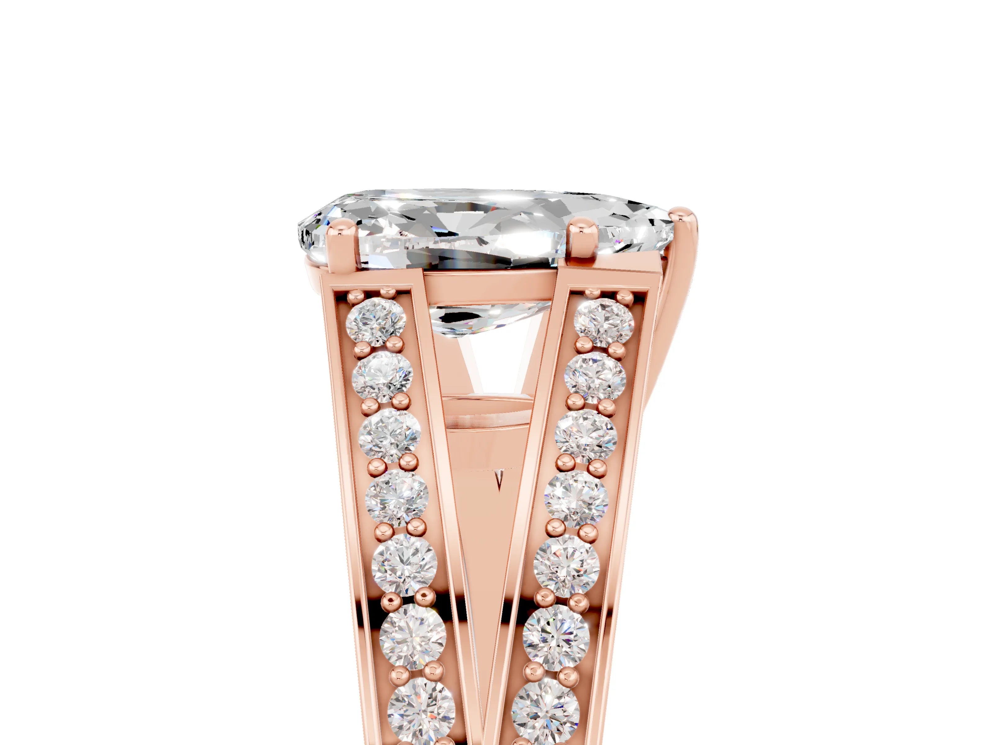 Rose gold Pear Cut Moissanite Split Shank Ring with Pavé Band and Four-Prong Setting_5