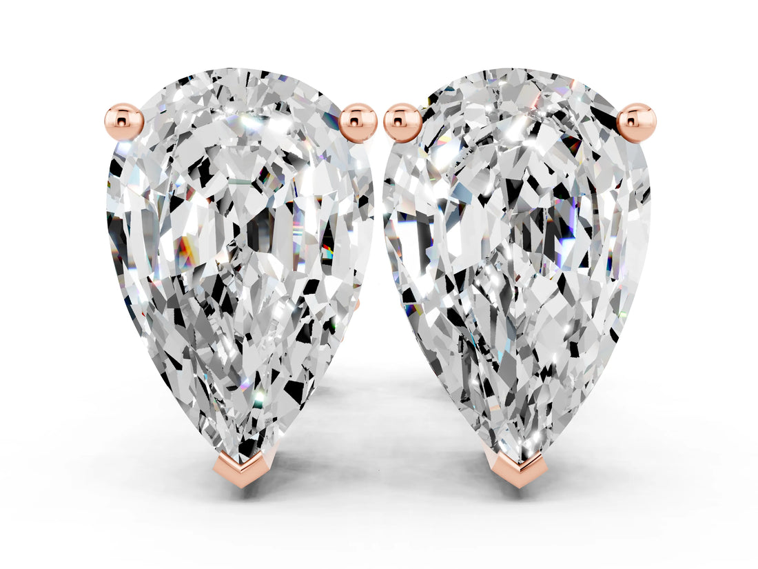 Rose gold Pear Cut Moissanite Stud Earrings_18