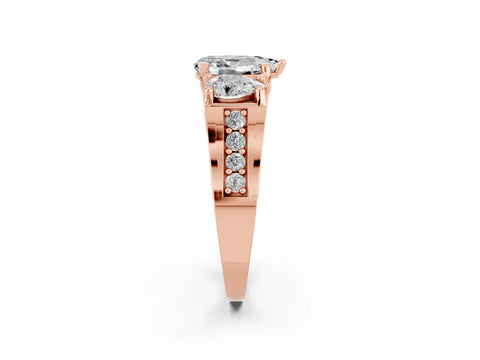 Rose gold Pear Cut Moissanite Three-Stone Ring with Channel Set Band and Four-Prong Setting_2