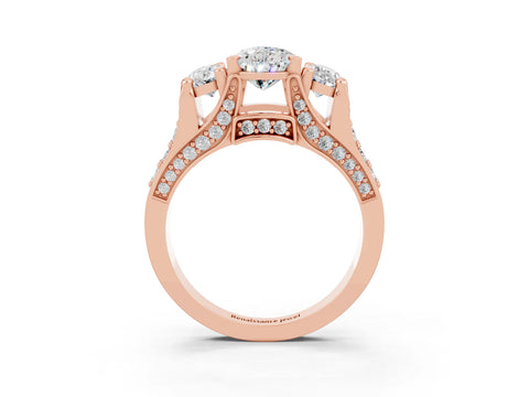 Rose gold Pear Cut Moissanite Three-Stone Ring with Channel Set Band and Four-Prong Setting_3