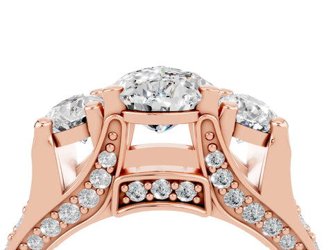 Rose gold Pear Cut Moissanite Three-Stone Ring with Channel Set Band and Four-Prong Setting_4