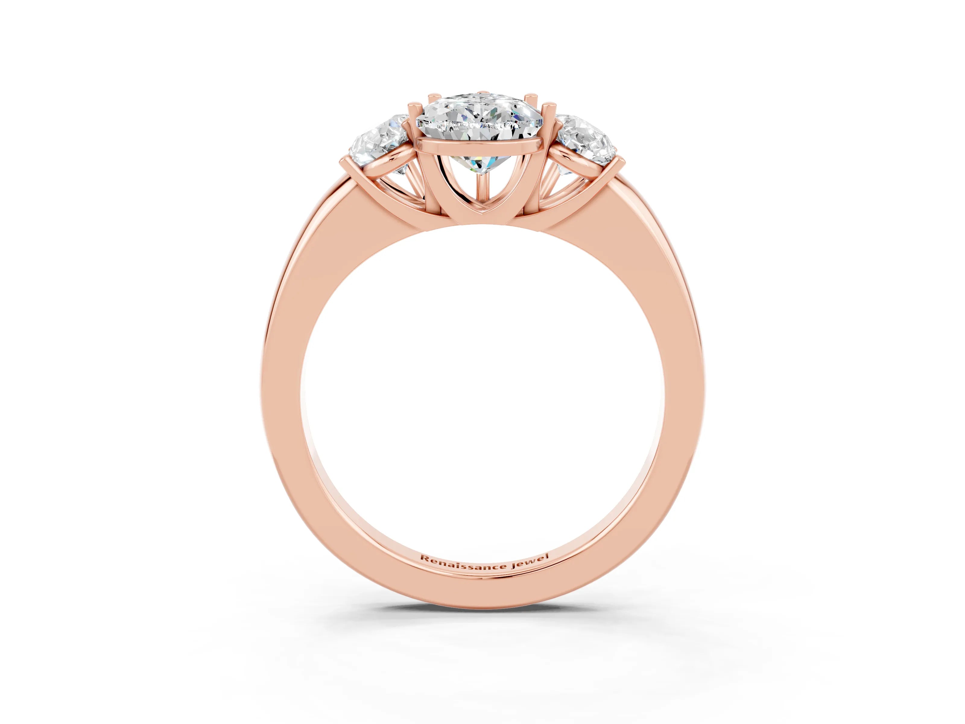 Rose gold Pear Cut Moissanite Three-Stone Ring with Four-Prong Setting and Classic Band_3