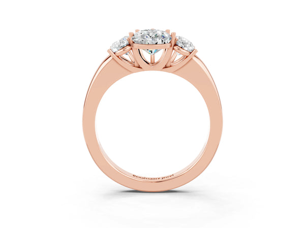 Rose gold Pear Cut Moissanite Three-Stone Ring with Four-Prong Setting and Classic Band