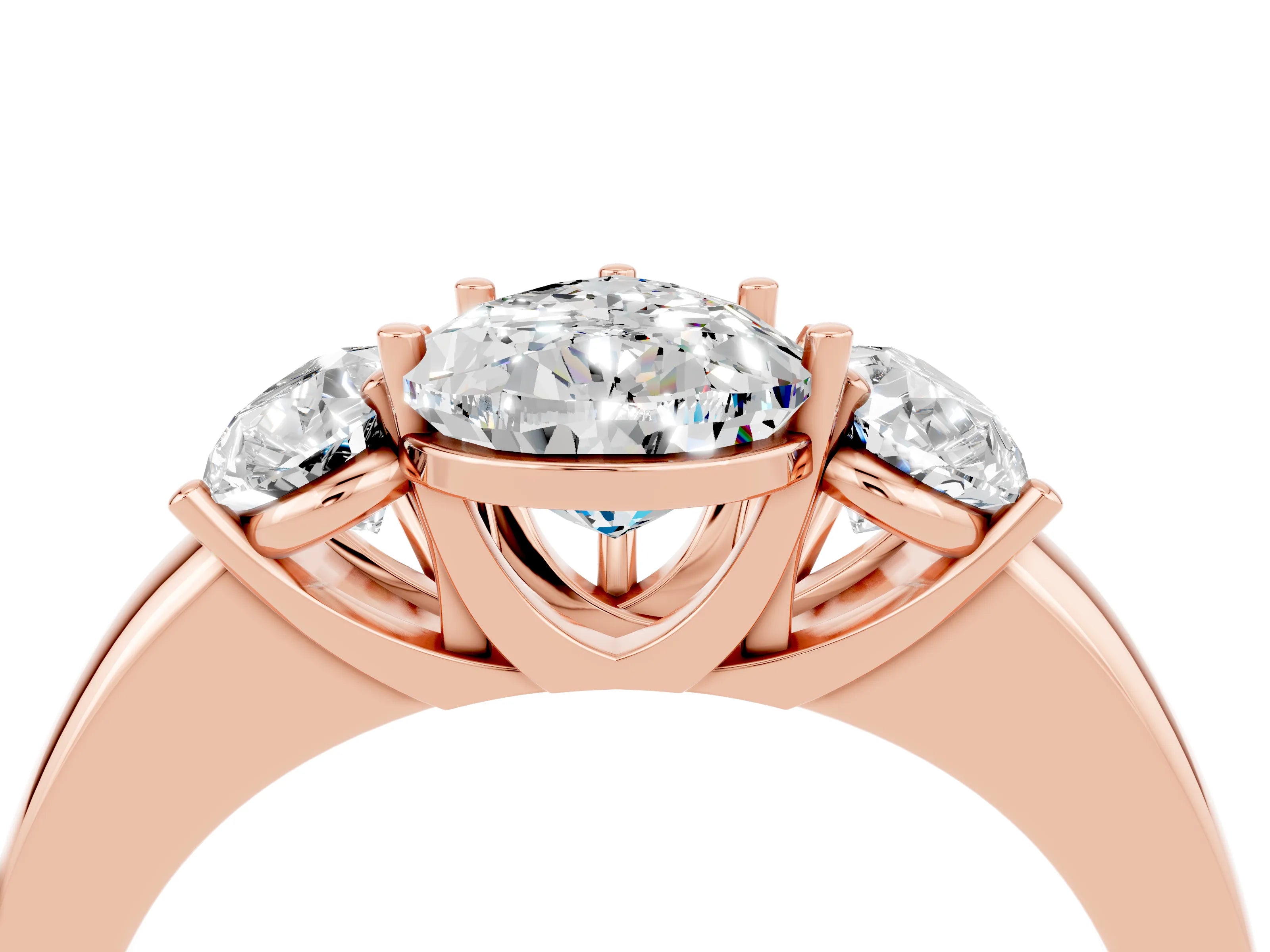 Rose gold Pear Cut Moissanite Three-Stone Ring with Four-Prong Setting and Classic Band_4