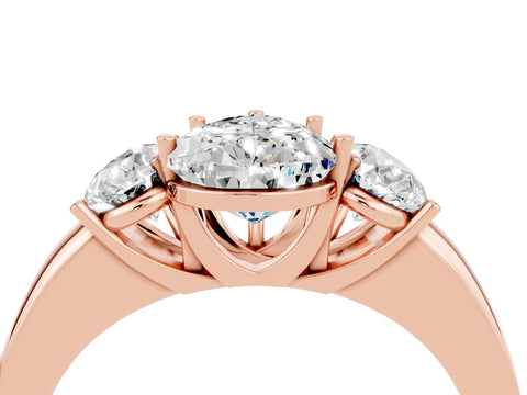 Rose gold Pear Cut Moissanite Three-Stone Ring with Four-Prong Setting and Classic Band_4