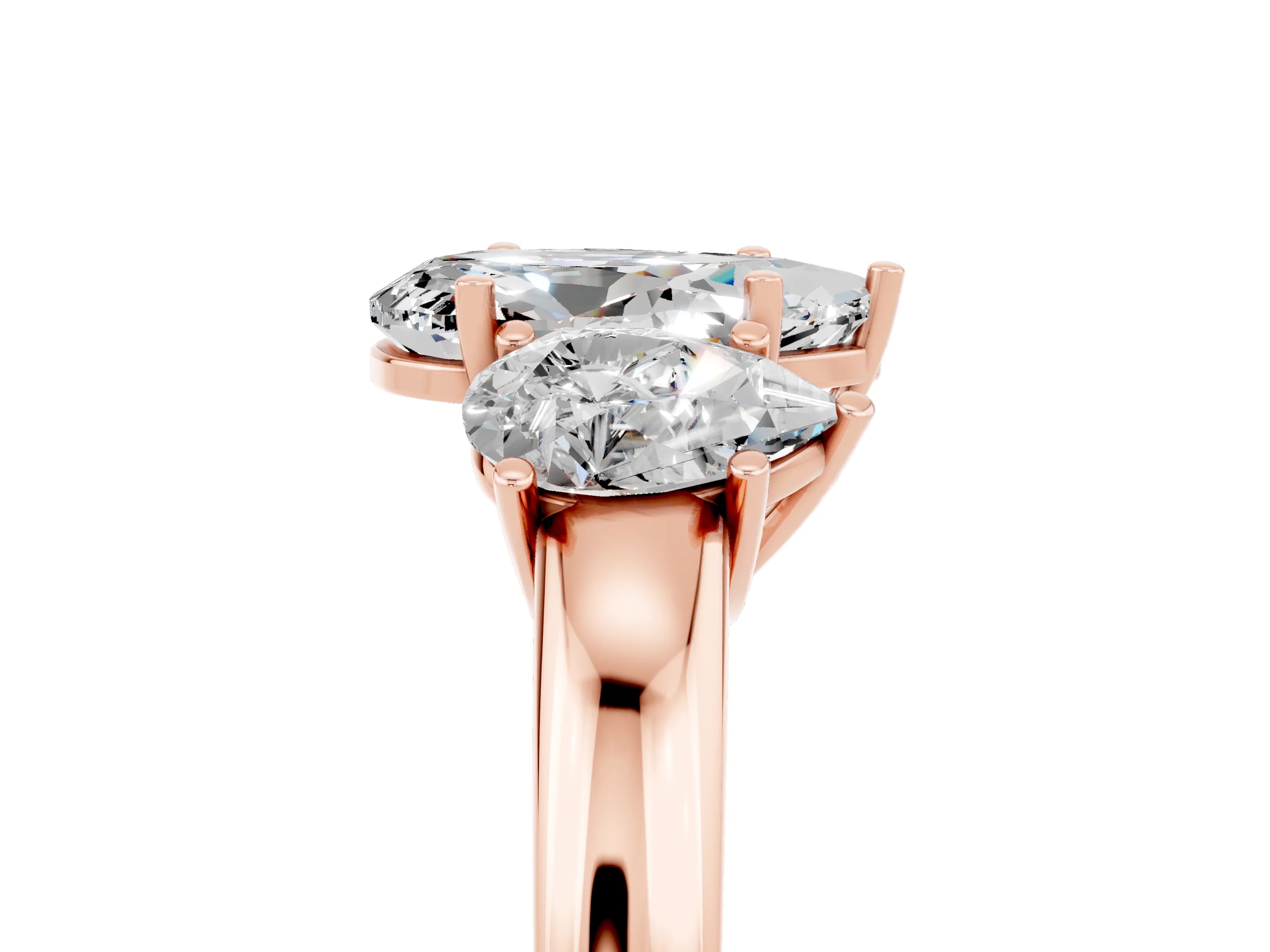 Rose gold Pear Cut Moissanite Three-Stone Ring with Four-Prong Setting and Classic Band_5