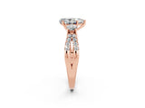 Rose gold Pear Cut Moissanite Three-Stone Ring with Pavé Split Shank and Four-Prong Setting_14