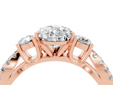 Rose gold Pear Cut Moissanite Three-Stone Ring with Pavé Split Shank and Four-Prong Setting_16