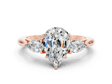 Rose gold Pear Cut Moissanite Three-Stone Ring with Pear Side Stones and Four-Prong Setting_12